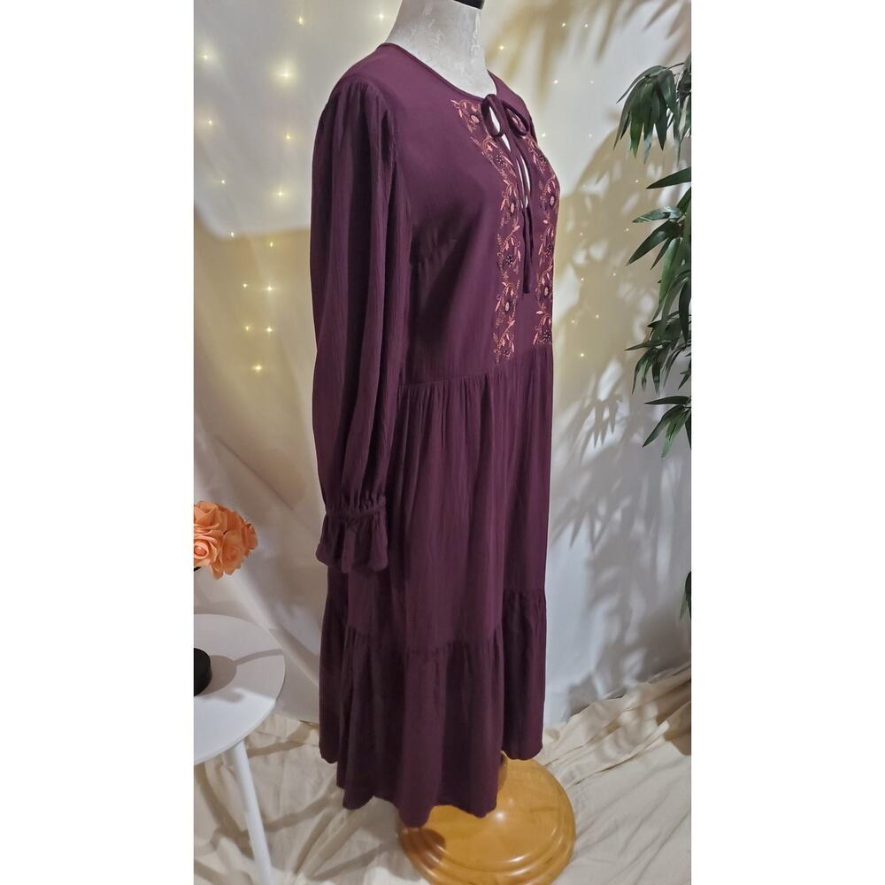 Knox Rose NWT Embroidered Tiered Midi Prairie Dress Size S Hippie Boho Pockets - Picture 5 of 12